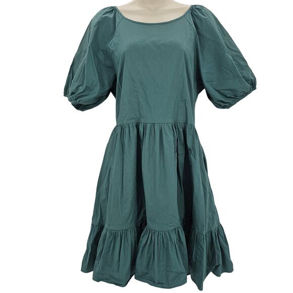 Peter Som Dresses & Skirts - Peter Som Woman size 12 Green Puff Sleeve Mini Dress Tie Back Ruffle Hem Pockets